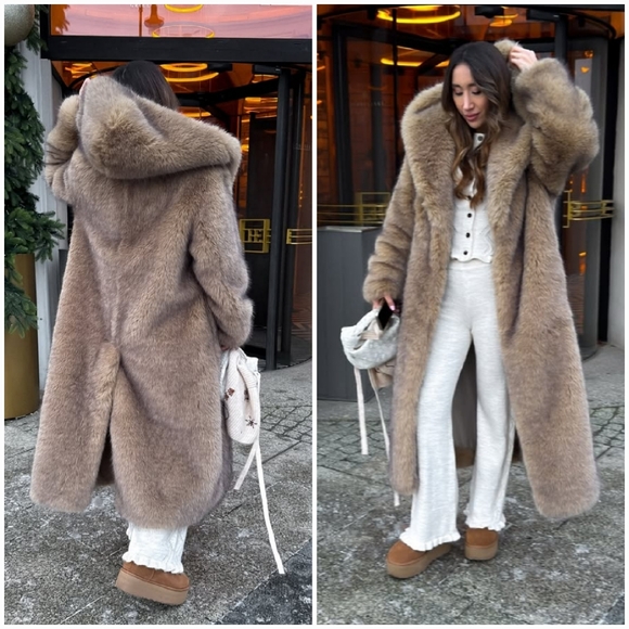 Zara Hooded Faux Fur Coat - Picture 3 of 14